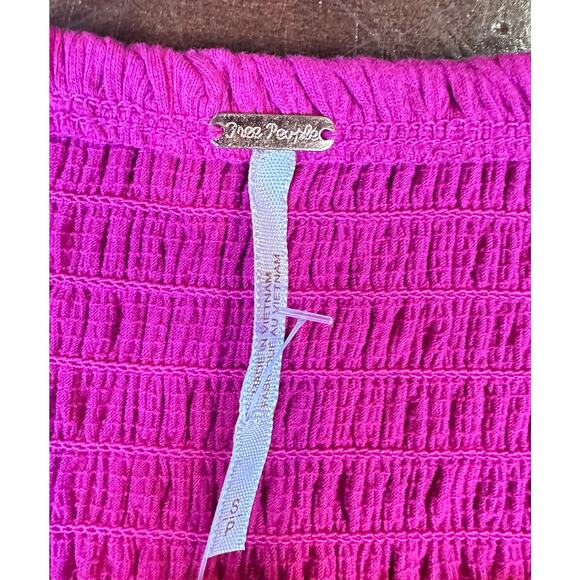 Free People Brencye Pink Jungle Flower Smocked Square Neck Crop Top Size Small - Picture 8 of 13